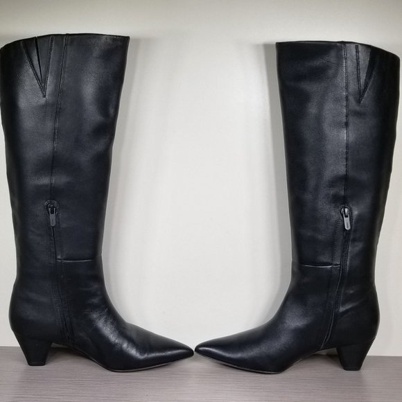 Vince Knee High Kitten Heel Boots, Black Leather, Womens Size 6.5 US / 36.5 - Picture 10 of 16